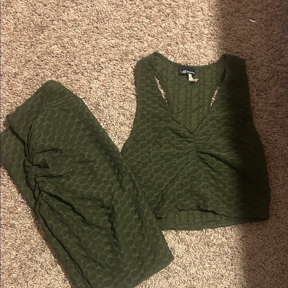 Olive Green Textured Crop Top